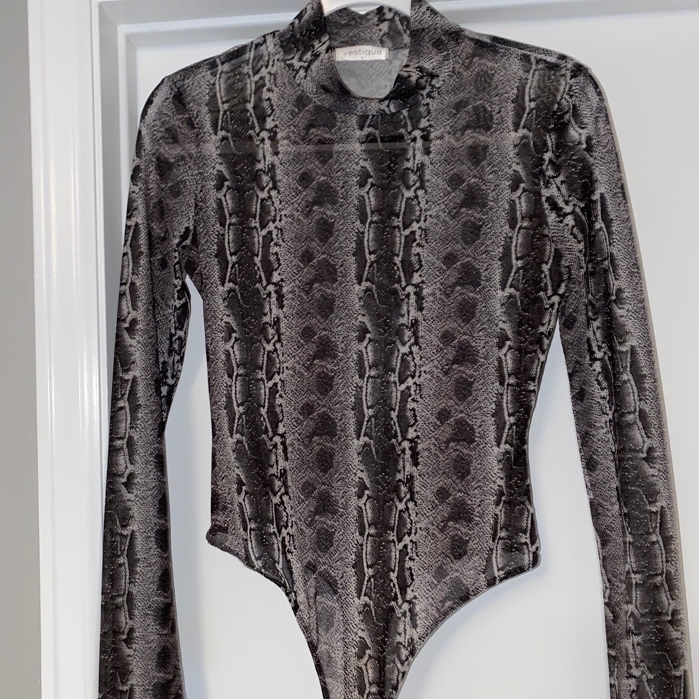 Vestique mockneck mesh snakeskin bodysuit
